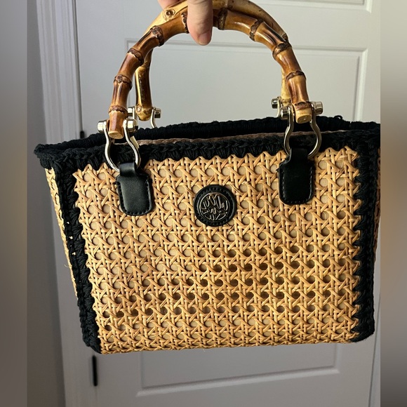 LILLY PULITZER MINI GREYDON CANE TOTE *ONYX* NATURAL BAMBOO - Picture 2 of 11